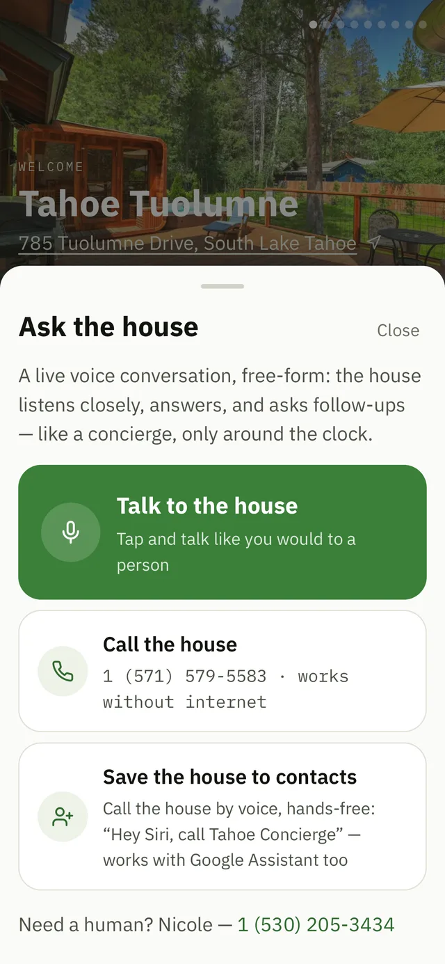 The Ask sheet: one button to talk to the house, one to call it